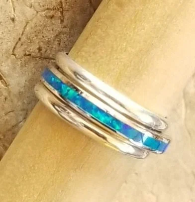 Patina bronze engagement rings-Bands Classic & Blue Opal Channel (Choose Band Style)