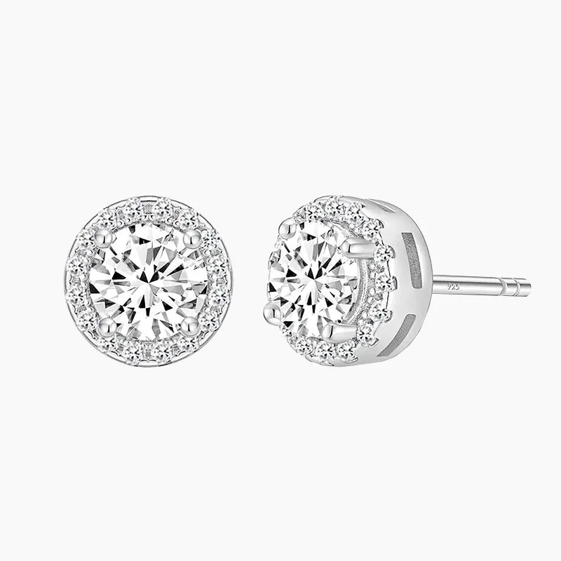 Large hoop earrings-925 Sterling Silver Round Cut Solitaire Stud Earrings