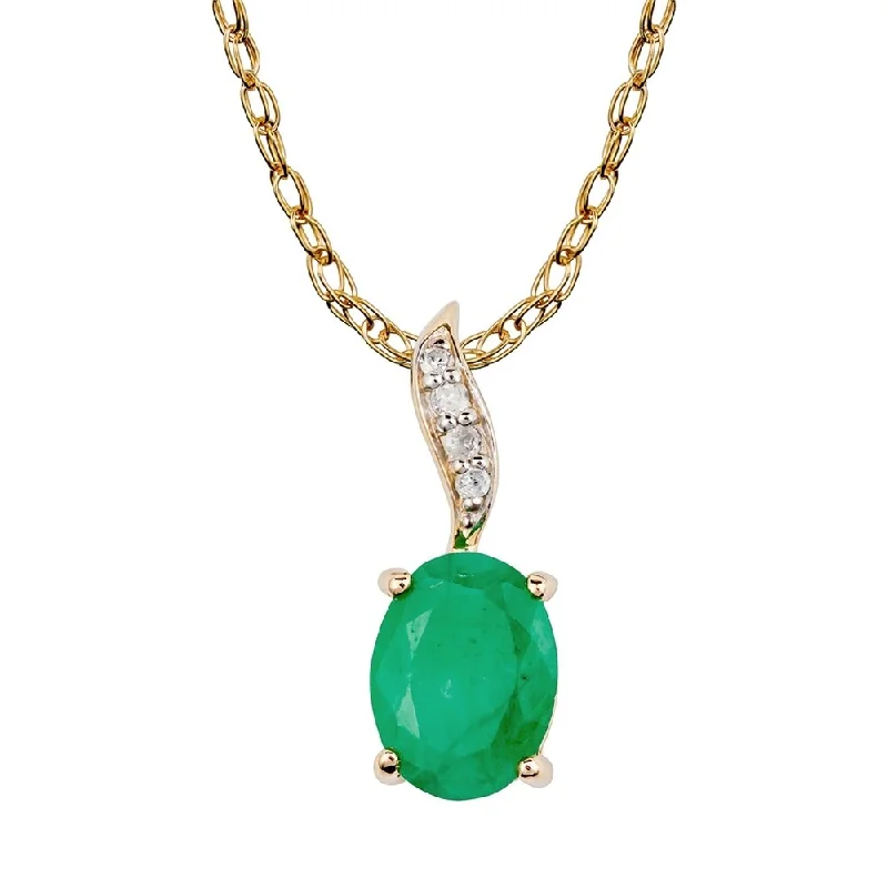 Ethnic tassel necklaces-Viducci 10k Yellow Gold Genuine Oval Emerald and Diamond Pendant Necklace