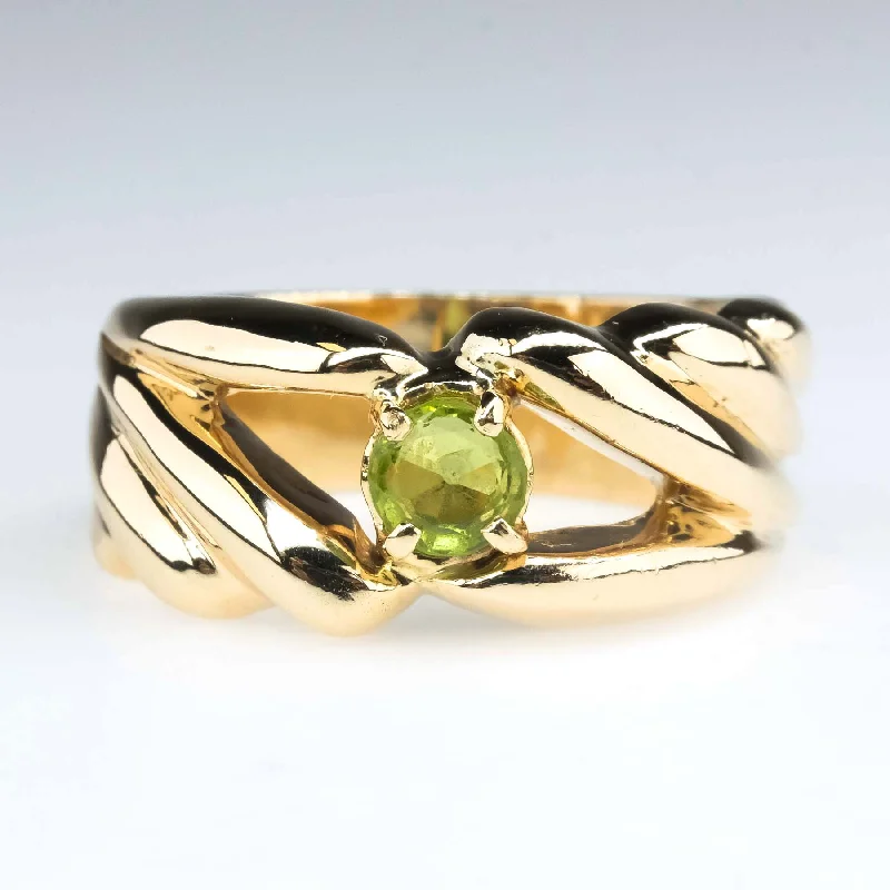 Vintage rose engagement rings-14K Yellow Gold 0.54ct Round Peridot Solitaire Gemstone Ring Size 8