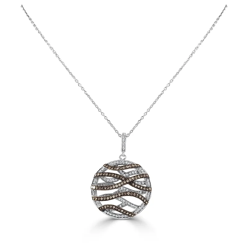 Topaz drop necklaces-Joelle Champaign & White Diamond Circle Necklace 14K White Gold on a 16-inch Chain