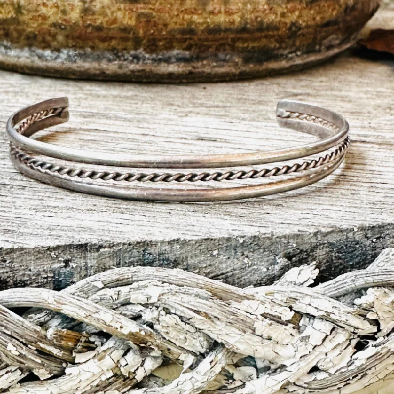 Pure link bangles-Vintage Handmade Sterling Silver Twisted Wire Cuff Bracelet