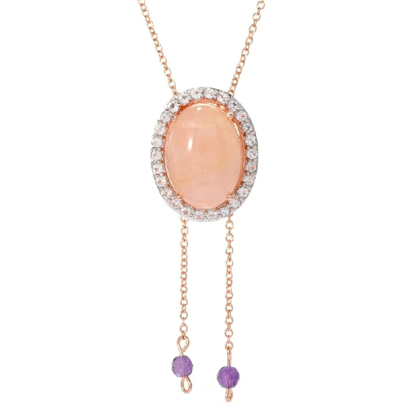 Dove feather necklaces-18K Vermeil 17ct Opaque Morganite, White Topaz & Amethyst Necklace - Pink