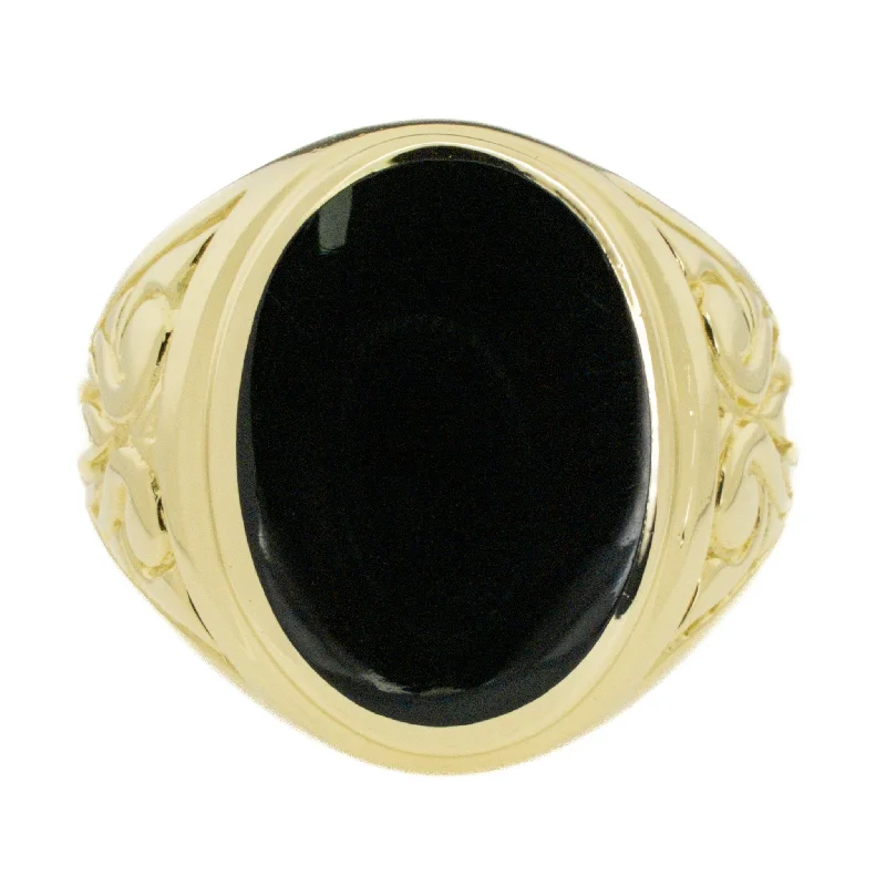 Faith charm engagement rings-14K Yellow Gold Men's Black Onyx Solitaire Gemstone Ring - Size 10.5