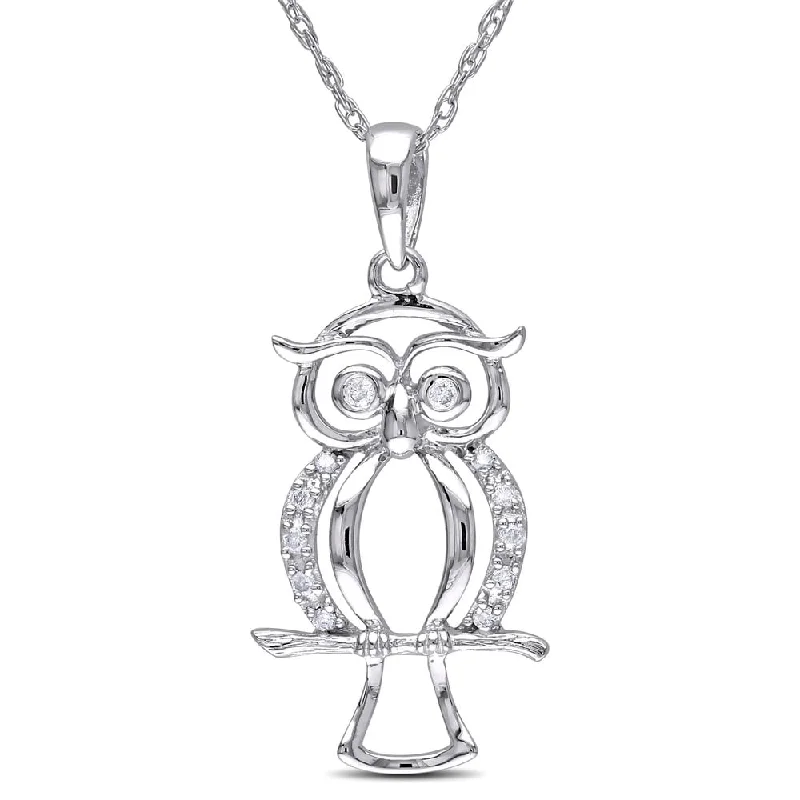 Wide bib necklaces-Miadora 10k White Gold Diamond Accent Owl Necklace