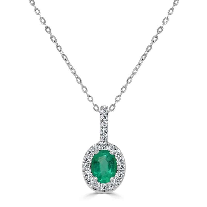 Neat-line necklaces-Joelle Emerald & Diamond Pendant Necklace 14K Gold