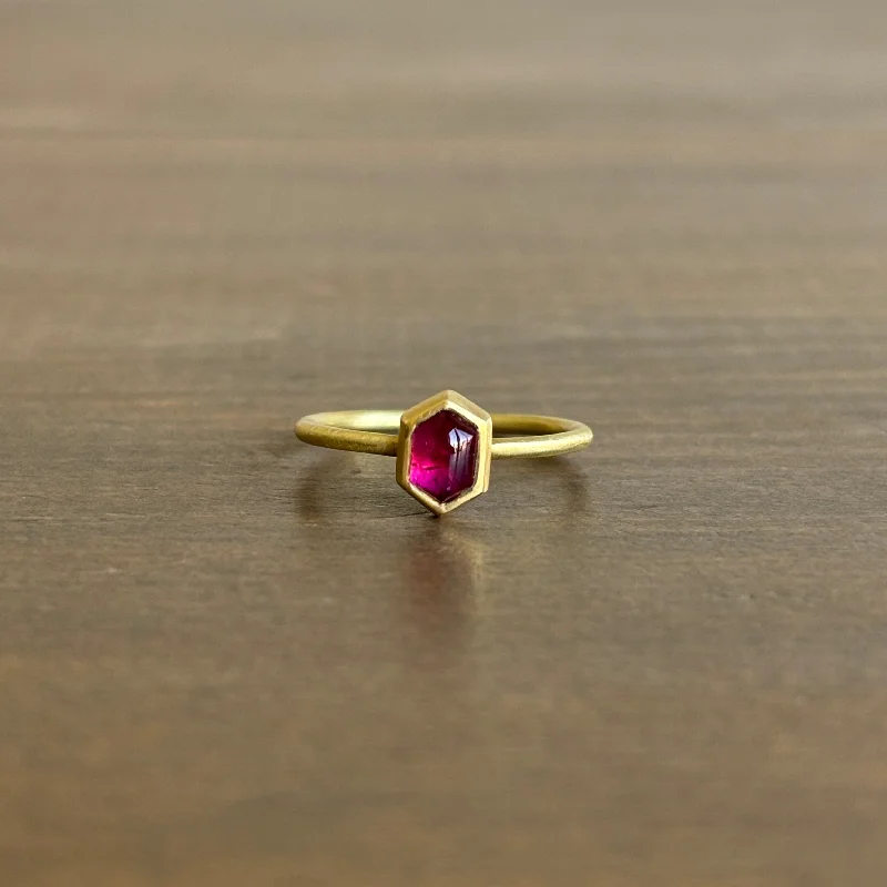 Petite Pink Tourmaline Cabochon Hexagon Ring