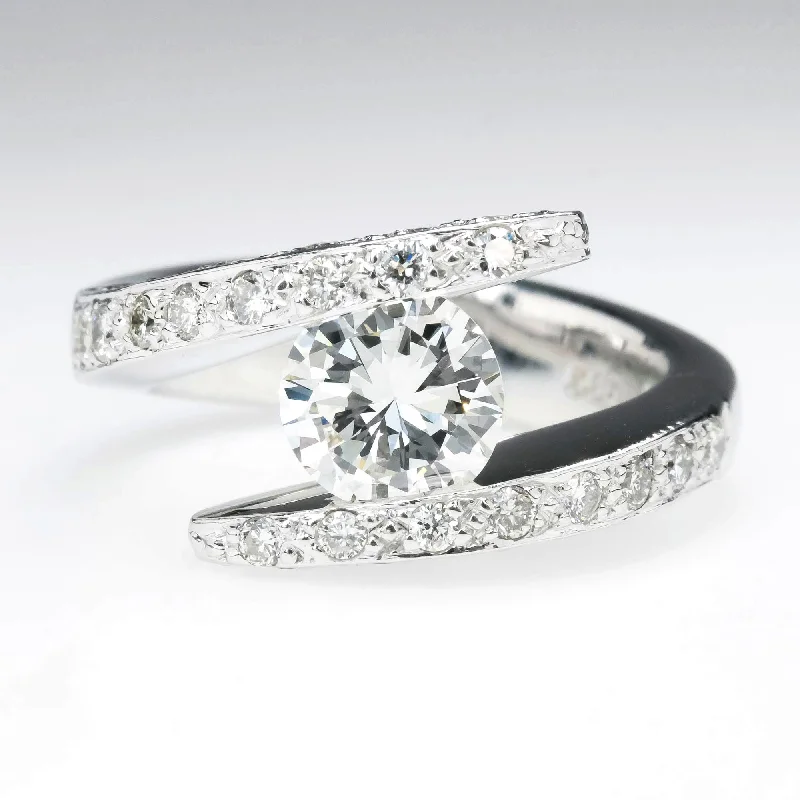 Satin silver engagement rings-1.21ct Round VS2/G Diamond Bypass Statement Ring in 14K White Gold