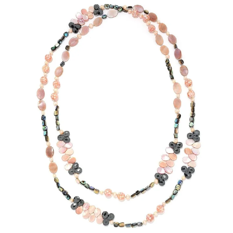 Chunky gem necklaces-"Gems of the Sea" 72" Pink Mother-of-Pearl Endless Bead Necklace