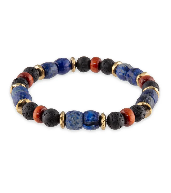 Ruby gem bangles-Lava, Lapis, Koa & Hematite Bracelet by Bergan