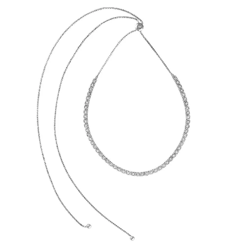 Spring clasp necklaces-Joelle Diamond Bolo Choker Necklace 14K White Gold 2.00ct Adjustable