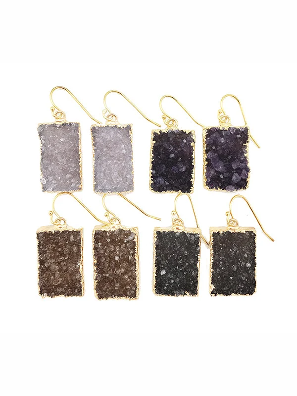 Fox wing earrings-Double Druzy Rectangle Earrings