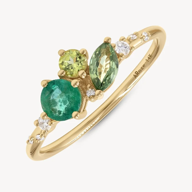 Green Ocean Starry Cluster Ring