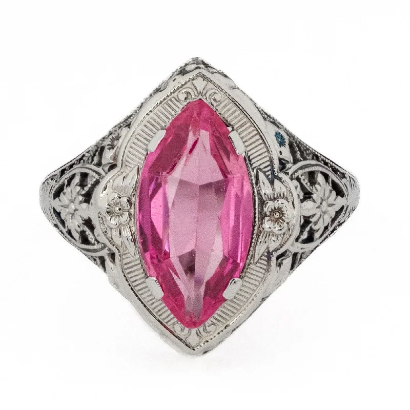 Tide inlay engagement rings-2.00ctw Lab Pink Sapphire Accented Ring in 18K White Gold