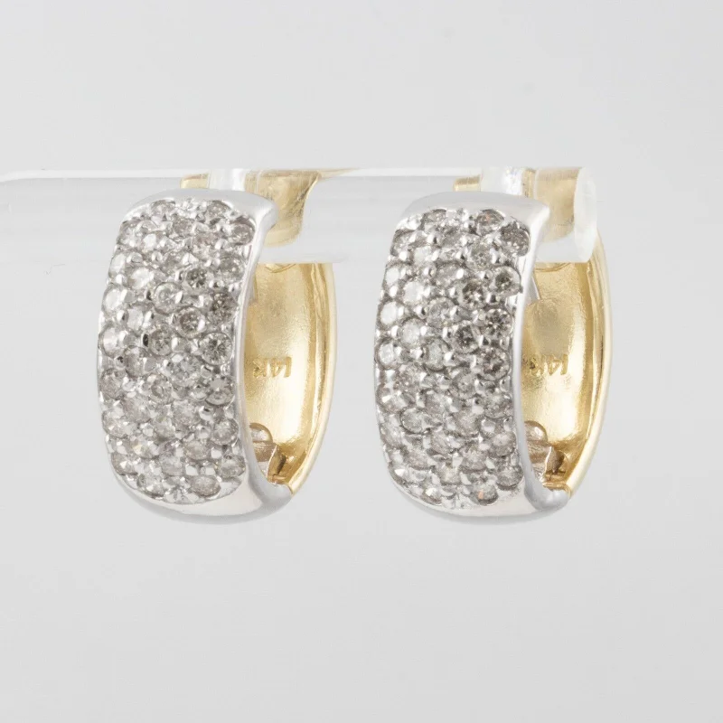 Bright stud earrings-14k Yellow & White Gold Diamond Huggie Hoop Earrings 1.13ctw H SI1 8.6g