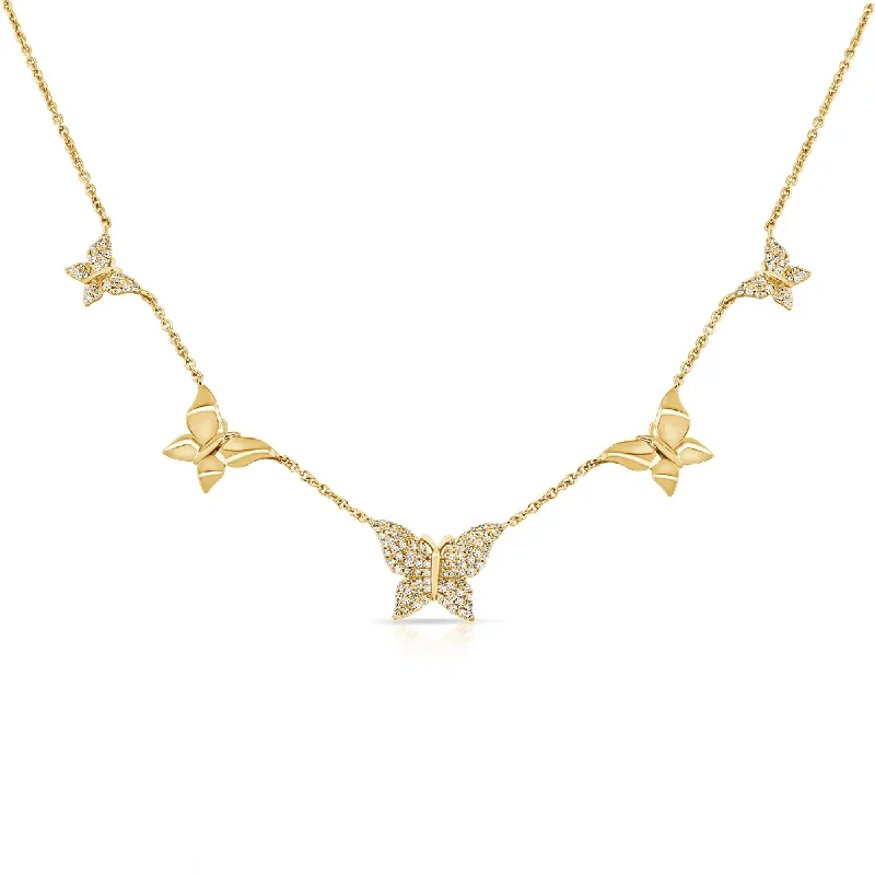 Oval gem necklaces-Joelle Diamond Butterfly Station Necklace 3/8 CTTW 14K Yellow Gold