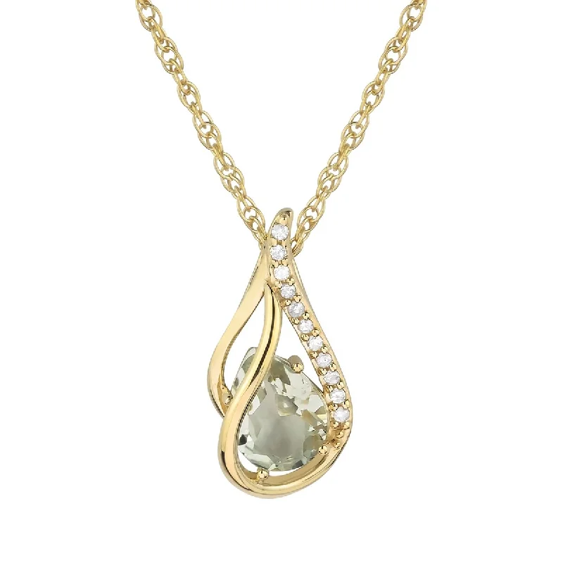 Haze glass necklaces-Viducci 10k Yellow Gold Genuine Pear-shape Green Amethyst and Diamond Halo Drop Pendant Necklace