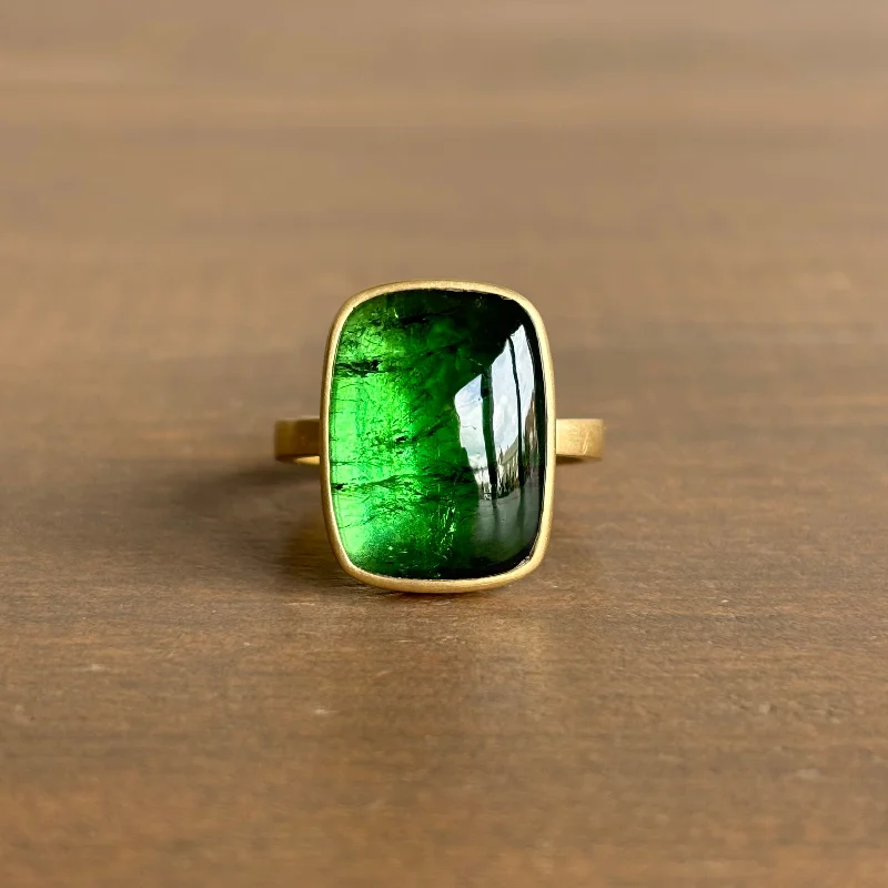 Green Tourmaline Cushion Ring