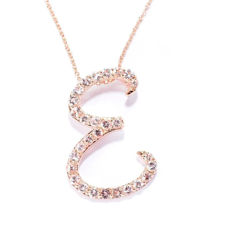 Flat knot necklaces-18k Rose Gold over Sterling Silver Round Morganite Initial E Necklace