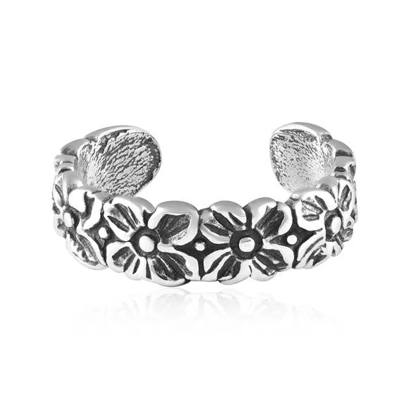 Cord edge engagement rings-Retro Flower Adjustable Sterling Silver Toe Ring