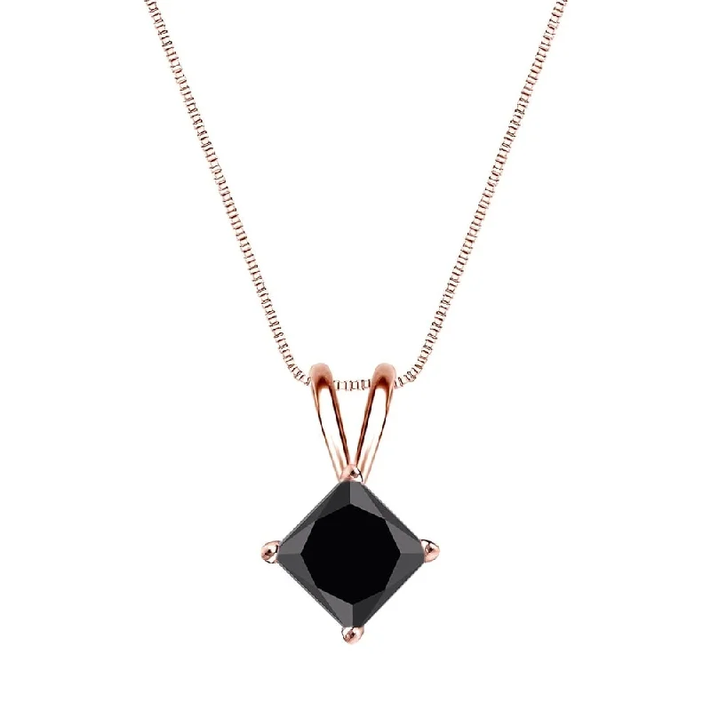 Oval shape necklaces-Auriya 3/4ctw Princess Cut Solitaire Black Diamond Necklace 14k Gold