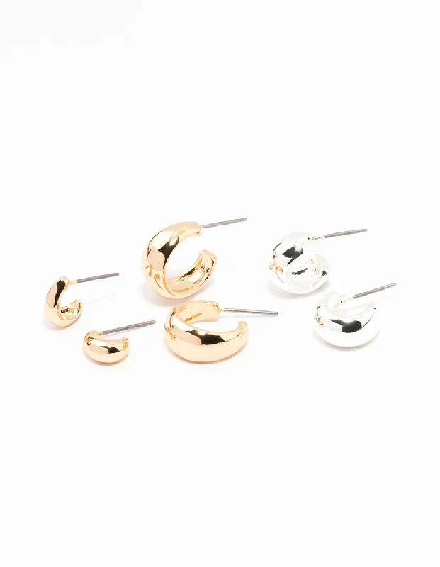 Thick hoop earrings-Mixed Metals Simple Hoop Earrings 3-Pack