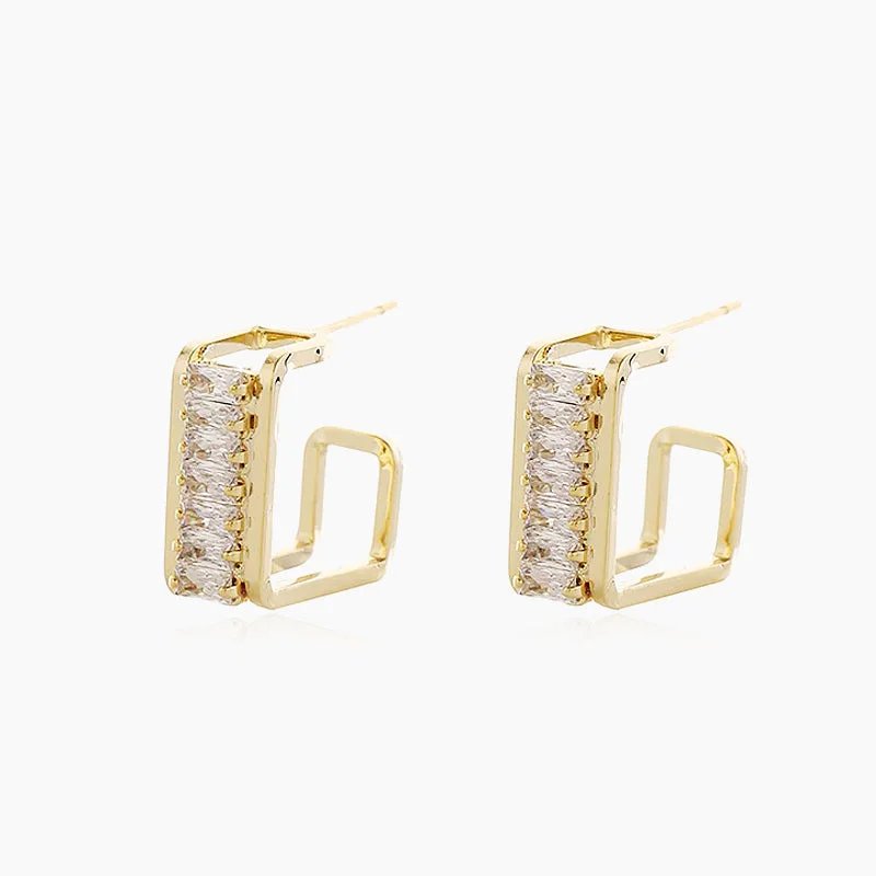 Square stud earrings-Square Cubic Zirconia Earrings