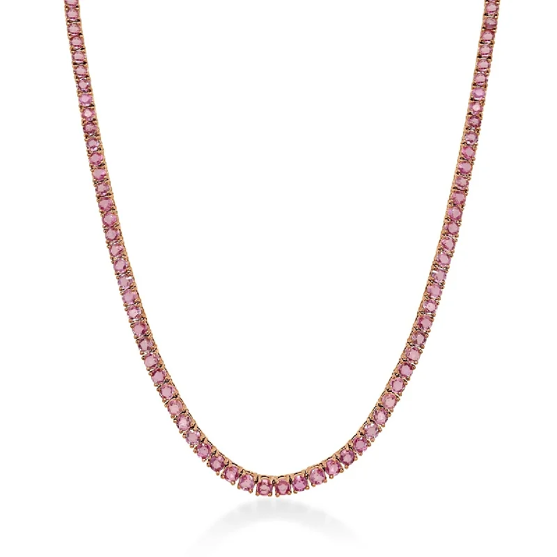 Baroque pearl necklaces-Joelle Pink Sapphire Tennis Necklace 14K Gold 16 inches