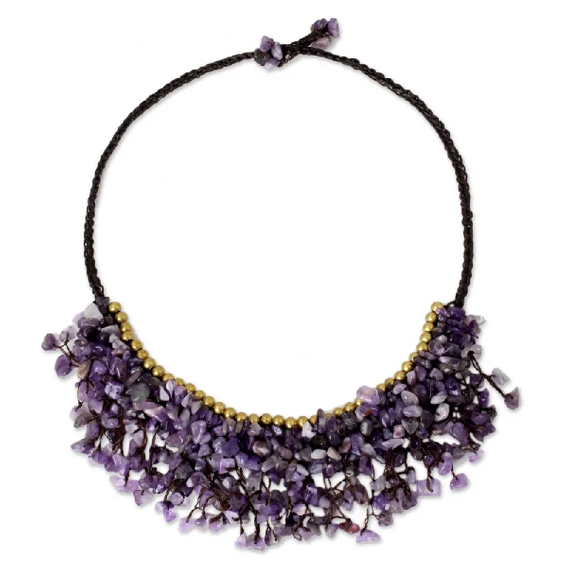 Slanted design necklaces-Handmade Dance Party Amethyst Brass Necklace (Thailand)