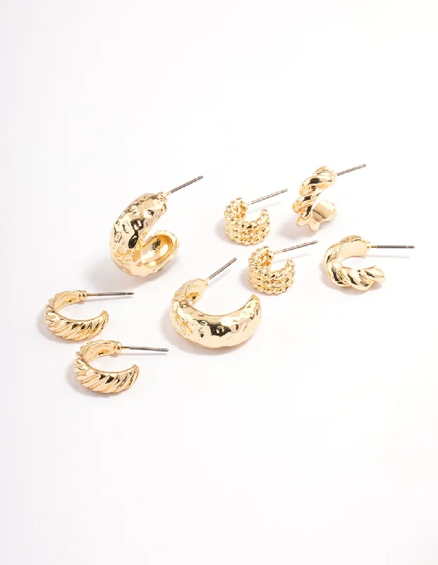 Bead weave earrings-Gold Plated Molten Multi Hoop Earrings 4-Pack