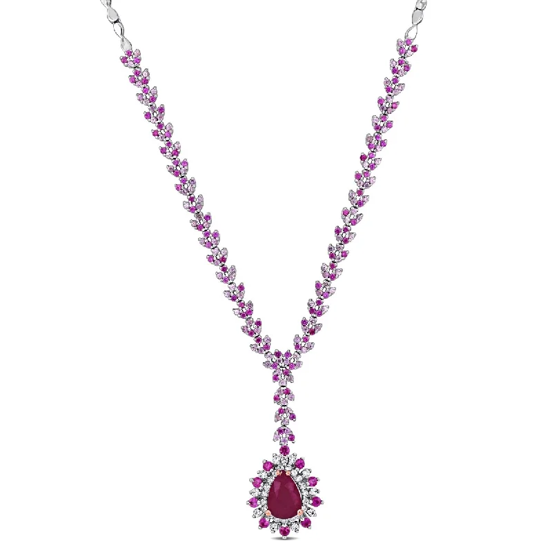 Pixie wing necklaces-Miadora 3 5/8ct TGW Ruby & Pink Sapphire 1/4ct TW Diamond Necklace in 14k Two-Tone Gold