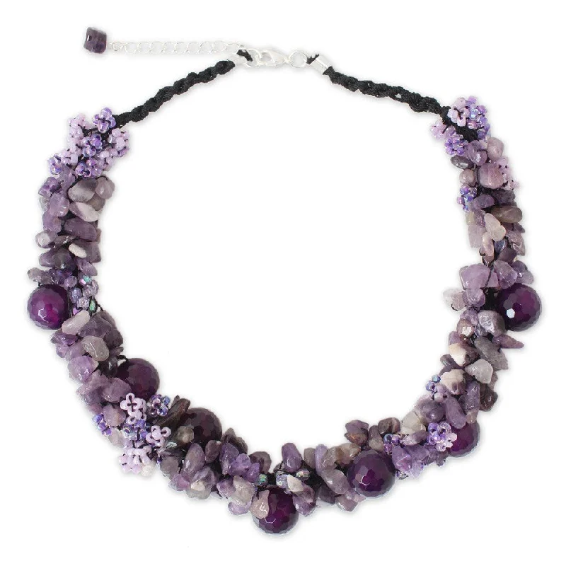 Drape-style necklaces-Handmade Sterling Silver Amethyst Gush Purple Cluster Necklace (Thailand)