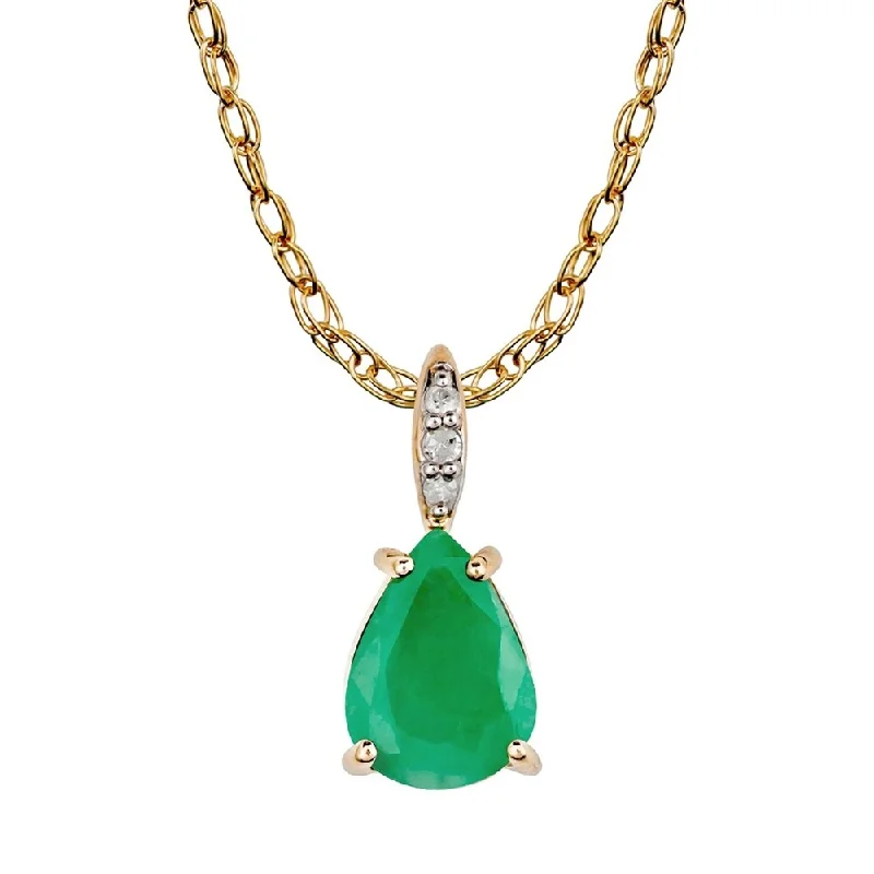 Stellar star necklaces-Viducci 10k Yellow Gold Genuine Pear-Shape Emerald and Diamond Tear-Drop Pendant Necklace