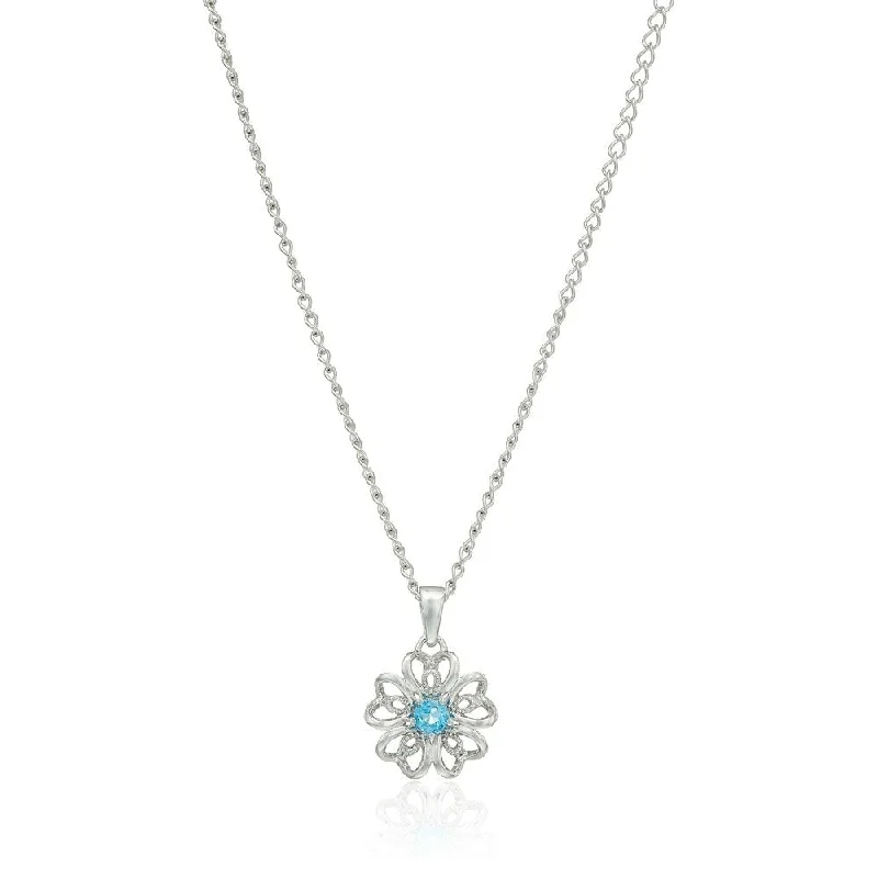 Mesh choker necklaces-Sterling Silver Swiss Blue Topaz Black Flower Pendant Necklace, 18"