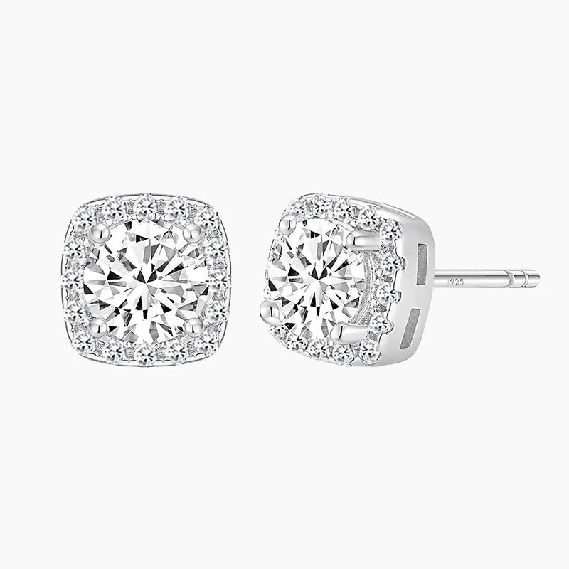 Surf motif earrings-Princess Cut Square Cubic Zirconia Stud Post Earrings