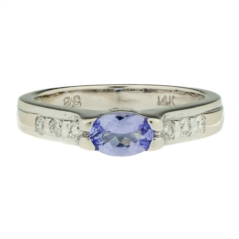 Infinity band engagement rings-0.40ctw Tanzanite & Diamond Accented Gemstone Ring in 14K White Gold - Size 6.25