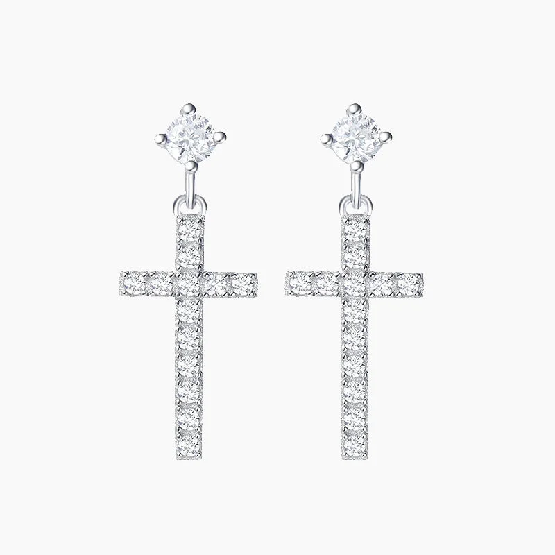 Fine bead earrings-Small Little Cute Dangle Drop Cross Earrings