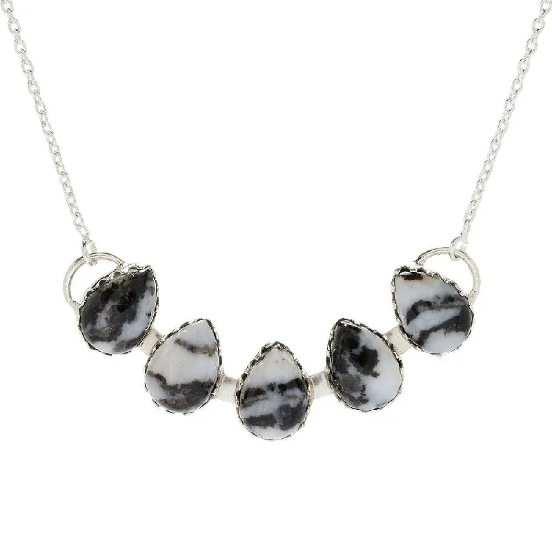 Tide shape necklaces-Sterling Silver 18" White Buffalo Calcite Quartz 5-Stone Necklace