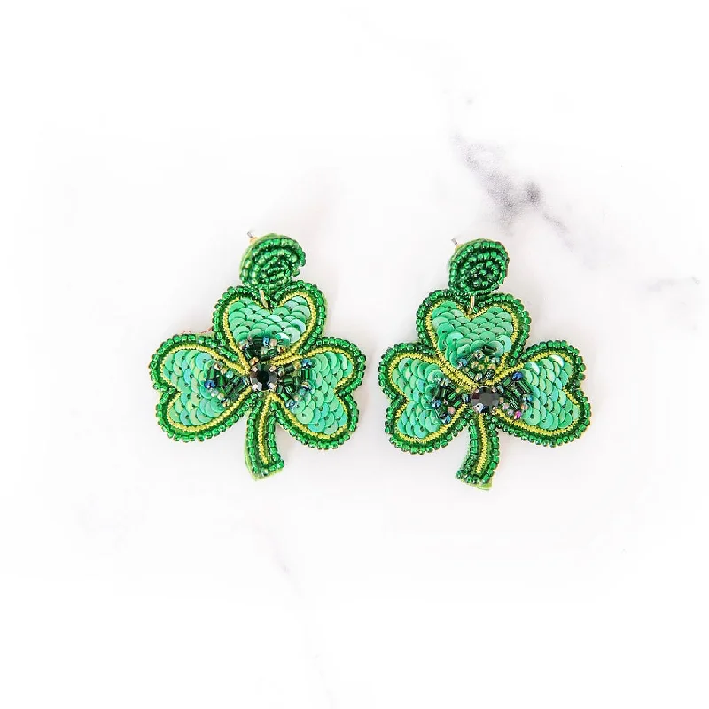 Lily motif earrings-Beaded Shamrock Earrings