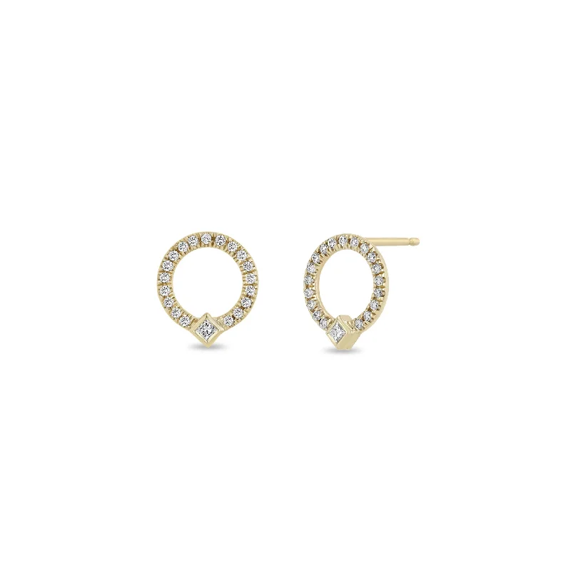 Crystal-twisted earrings-14k Princess Diamond & Diamond Circle Studs