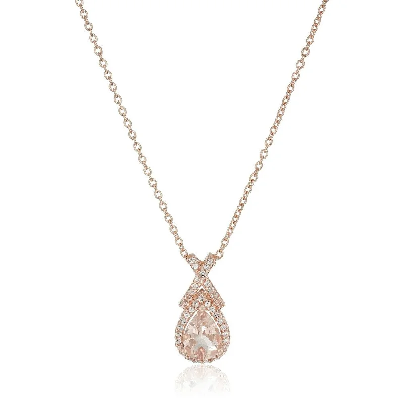 Victorian style necklaces-Rose Gold-plated Silver Morganite & White Topaz Pendant Necklace, 18" - peach