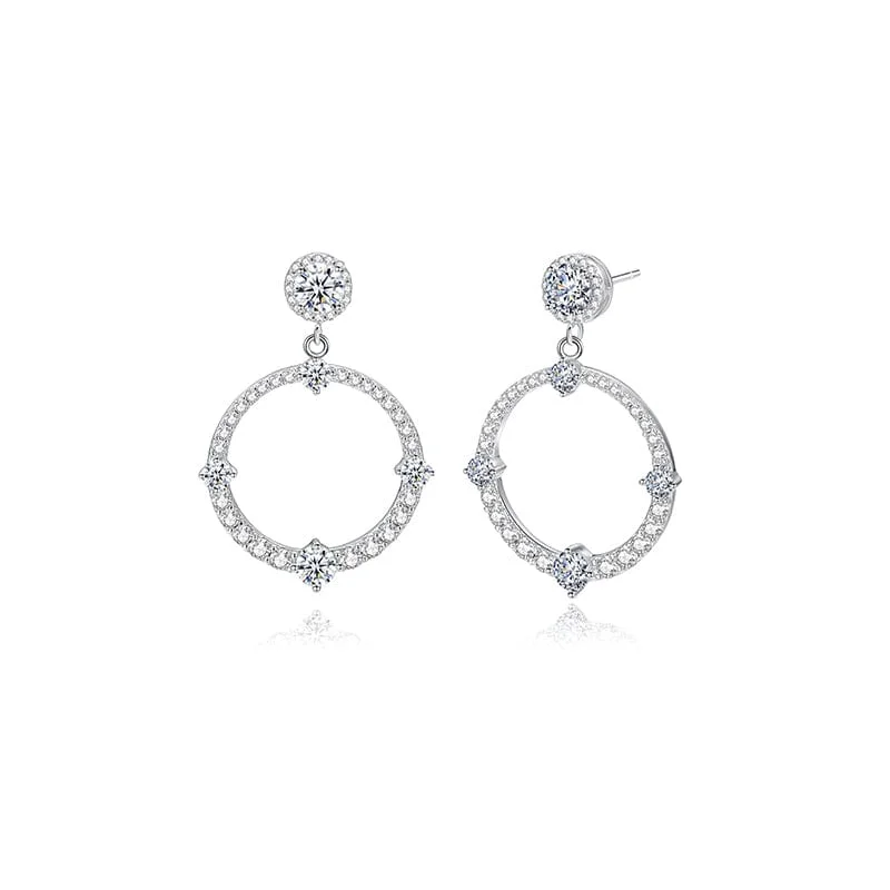 Crystal-twisted earrings-FANCIME "Starry Light" Halo Setting Circle Sterling Silver Earrings