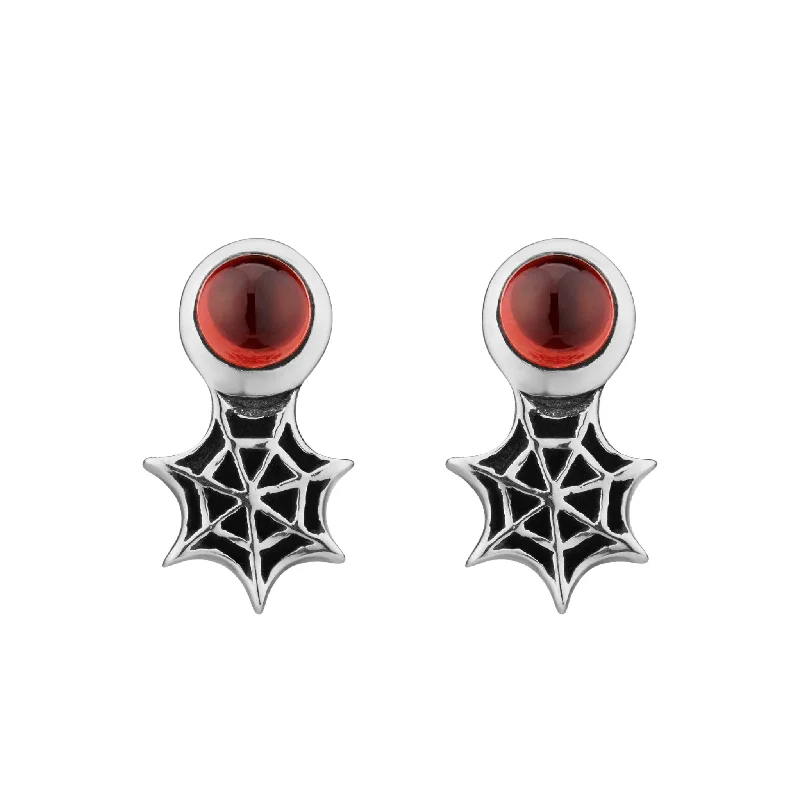 Flat knot earrings-SPIDERELLA - Garnet & Sterling Silver Studs