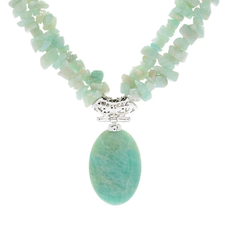 Raised bar necklaces-Sterling Silver 17.5" 30 x 20mm Oval Amazonite 2-Strand Necklace