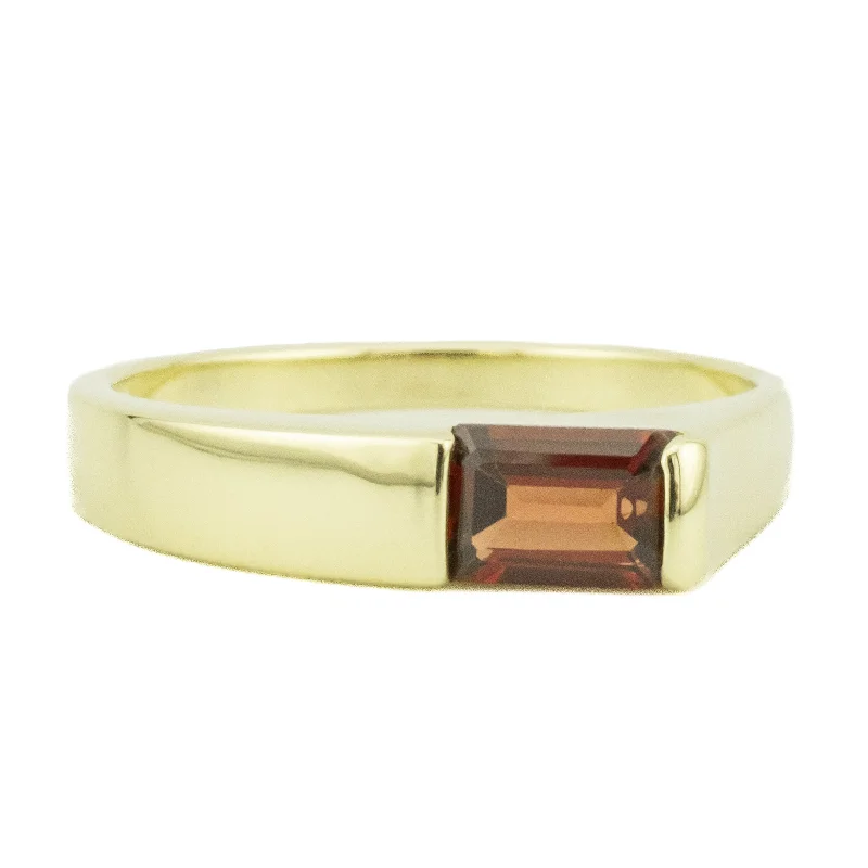 Wide band engagement rings-0.58ct Solitaire Baguette Garnet Gemstone Ring 14K Yellow Gold - Size 6.75